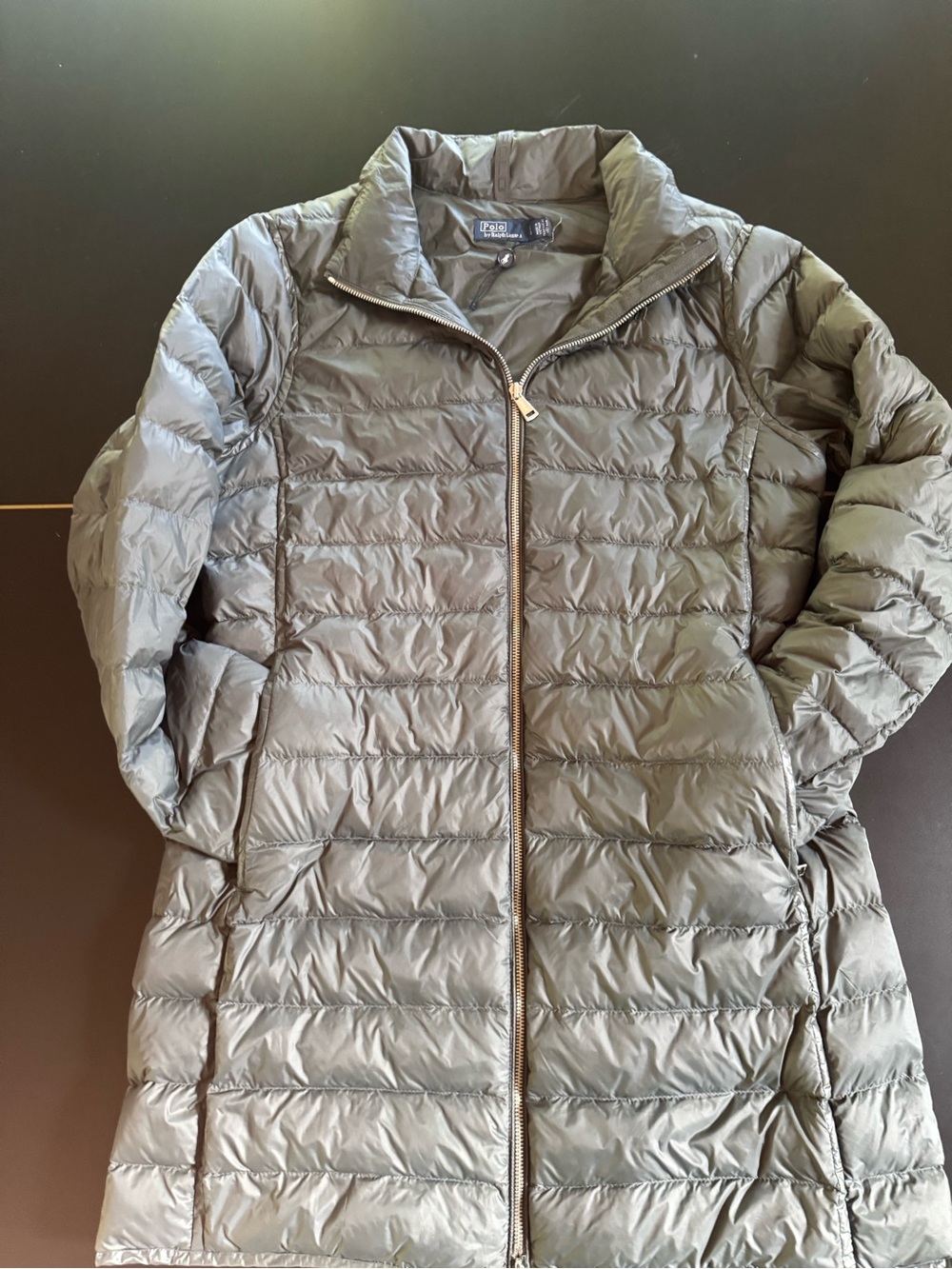 Polo by Ralph Lauren Long Quilted Puffer Coat - Gray fits size 6-8 woman